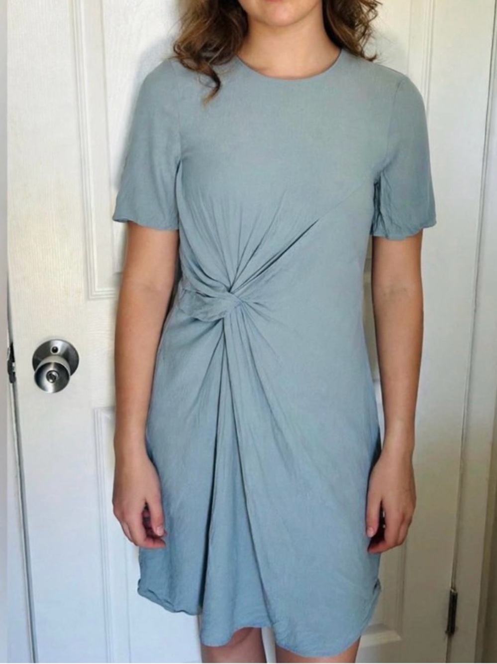 Viscose mini/midi short sleeved pewter blue dress